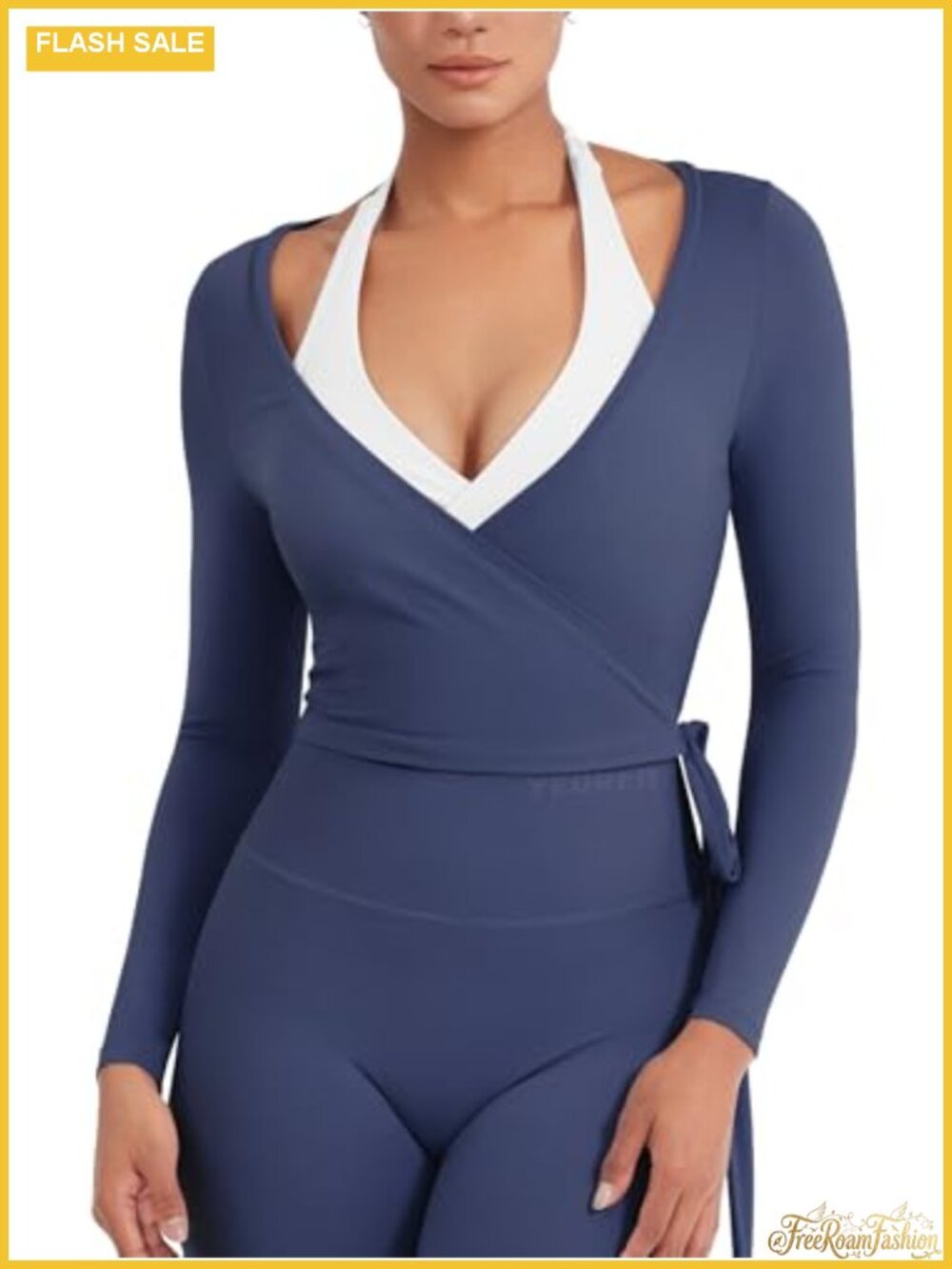 Ease Women's Pilates Wrap Top Tie Workout Shirt Long Sleeve Buttery Soft
